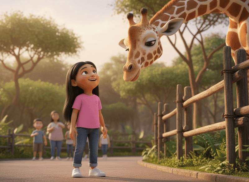 Maya meeting a giraffe at the zoo